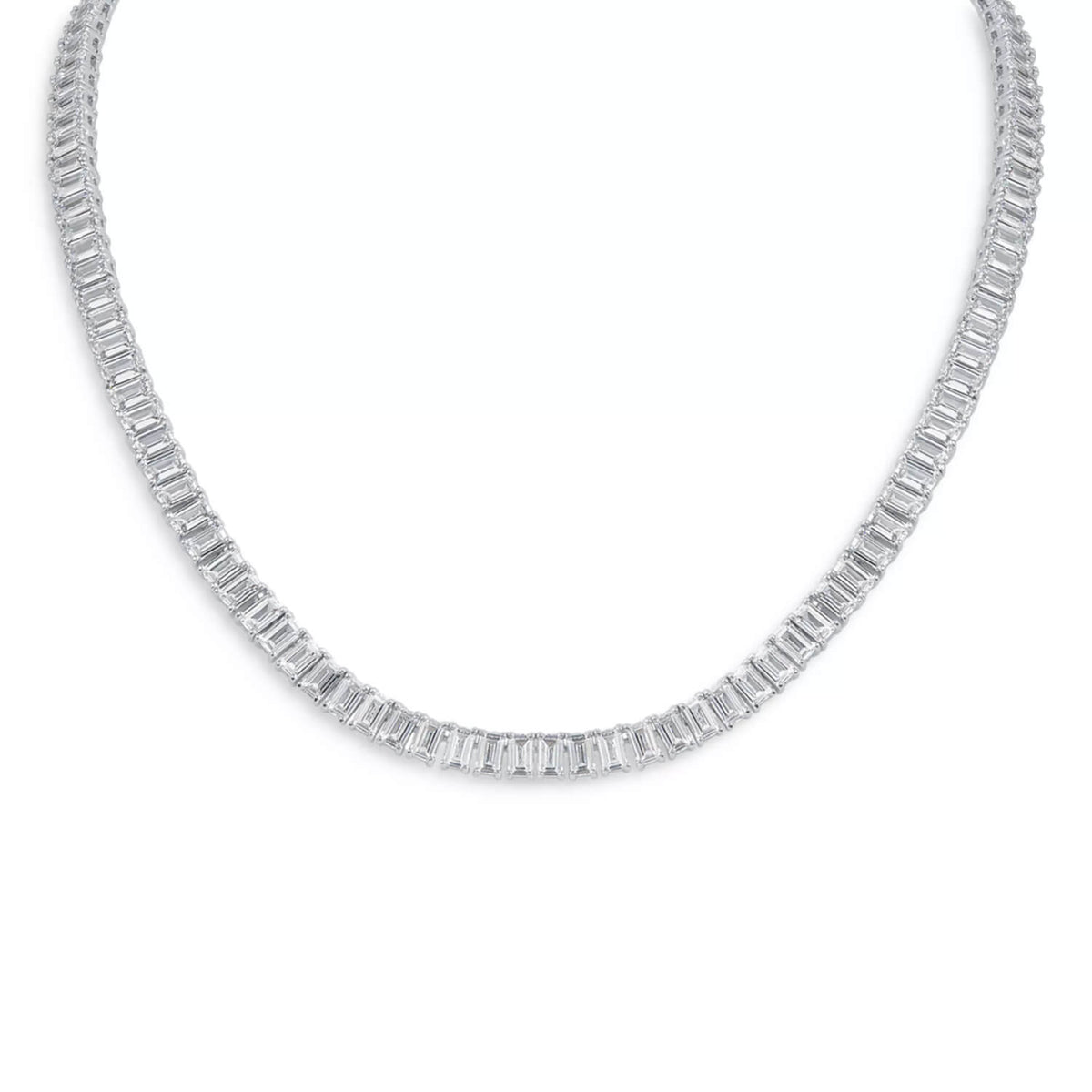 18" Emerald-Cut Created Moissanite Tennis Necklace in 14K Gold Overlay – 30 CTW