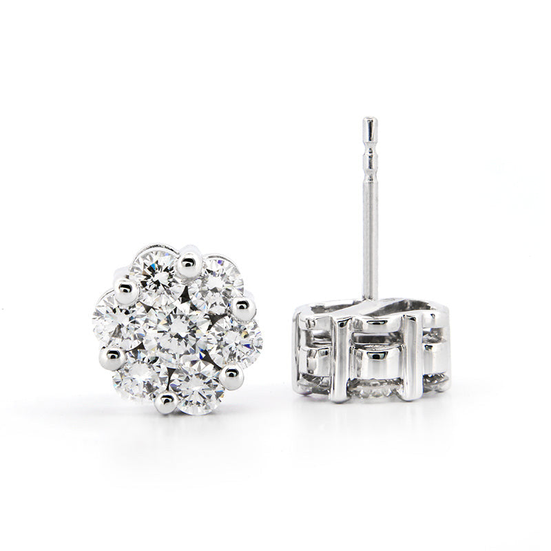 AGI Certified 2.00ctw Lab Diamond Floral Cluster Stud Earrings in 14kt White Gold