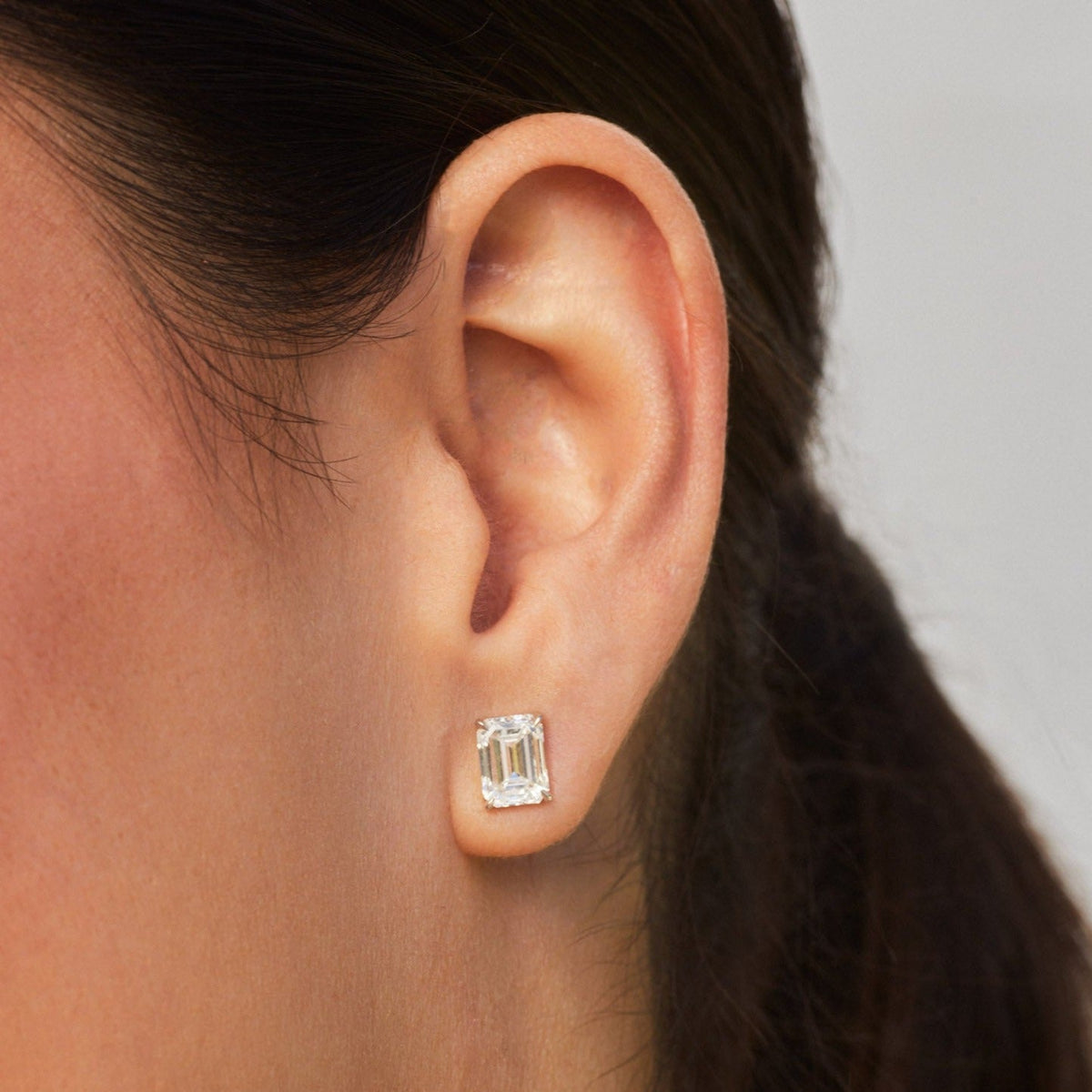 AGI Certified Lab Grown Emerald Cut Diamond Stud Earrings In 14K White Gold