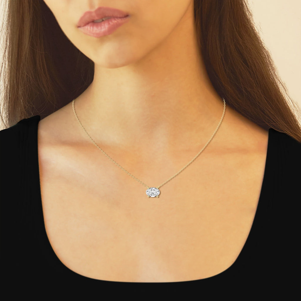 2.00 CTW AGI Certified Oval Lab Grown Diamond Solitaire Pendant - Choice of 14k Yellow or White Gold