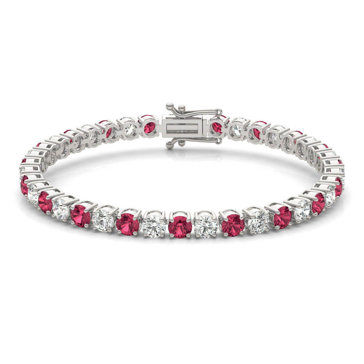 7.50 CTW AGI Certified Lab Created Ruby & Diamond Tennis Bracelet in 14K White Gold Overlay