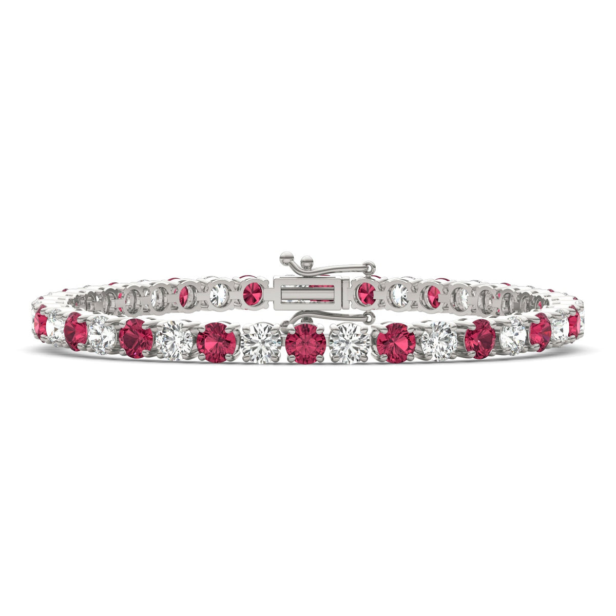 7.50 CTW AGI Certified Lab Created Ruby & Diamond Tennis Bracelet in 14K White Gold Overlay