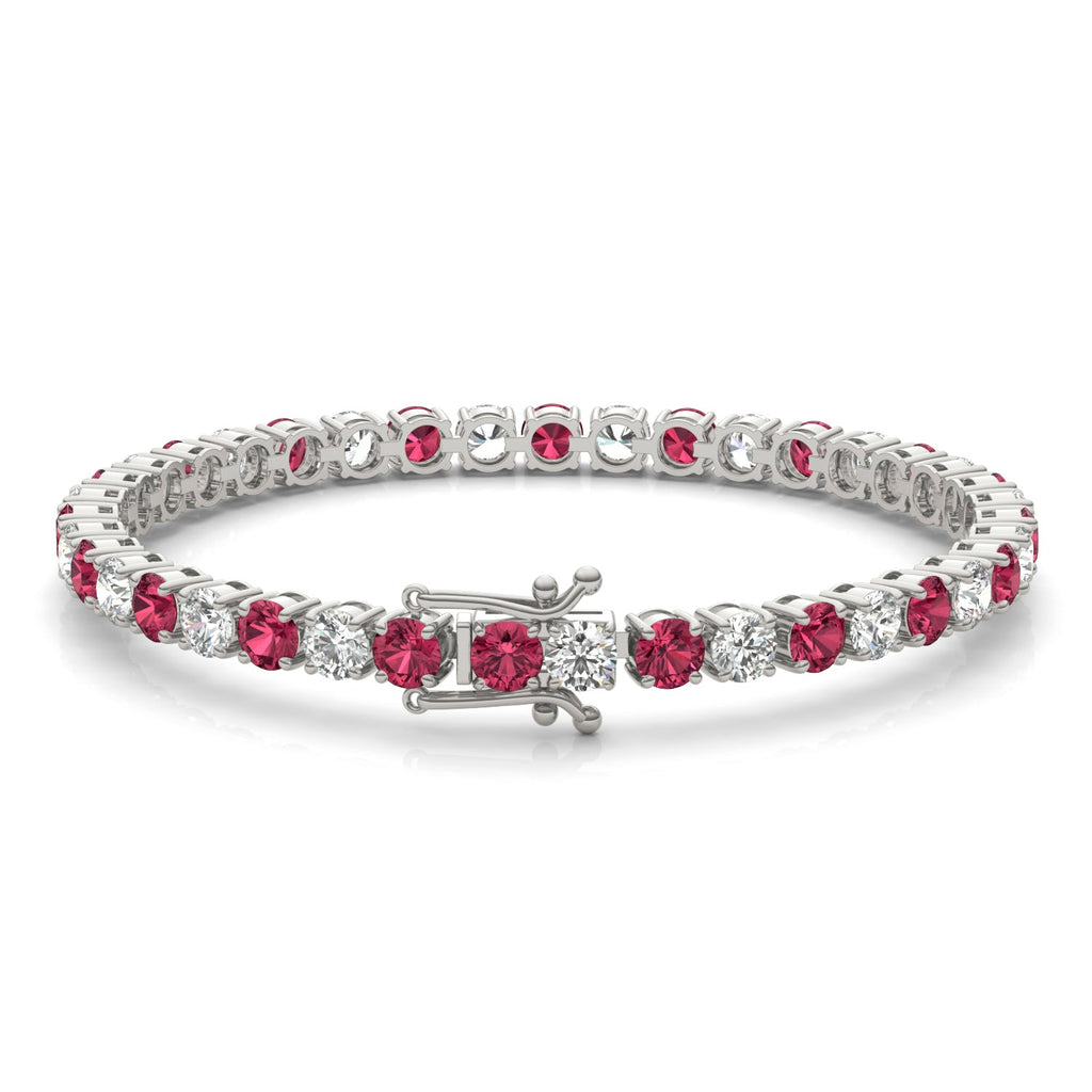 7.50 CTW AGI Certified Lab Created Ruby & Diamond Tennis Bracelet in 14K White Gold Overlay