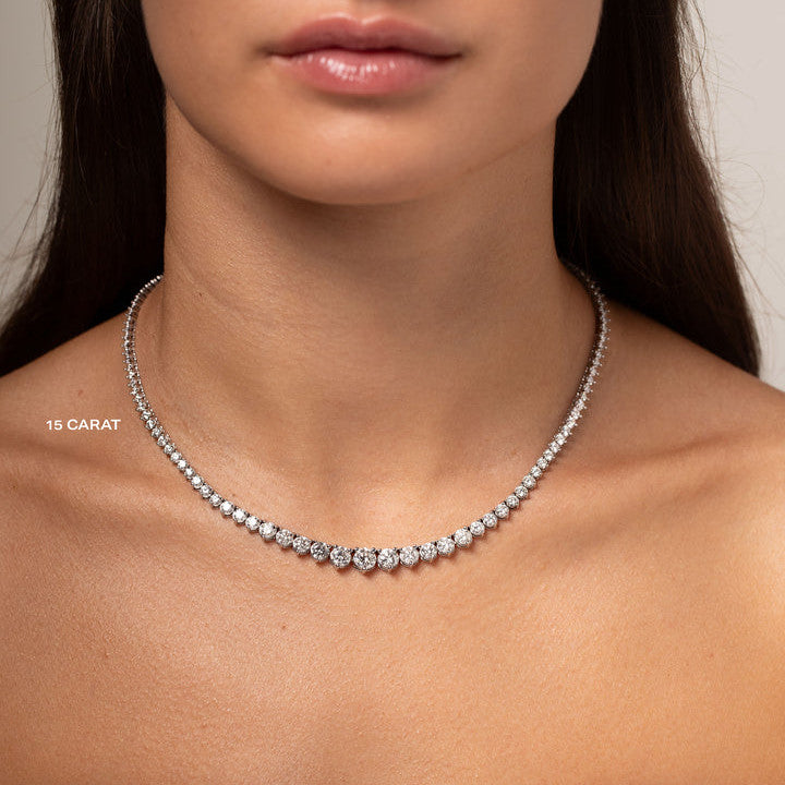 15 CTW Created Moissanite Graduated Tennis Necklace - G-H Color, SI Clarity