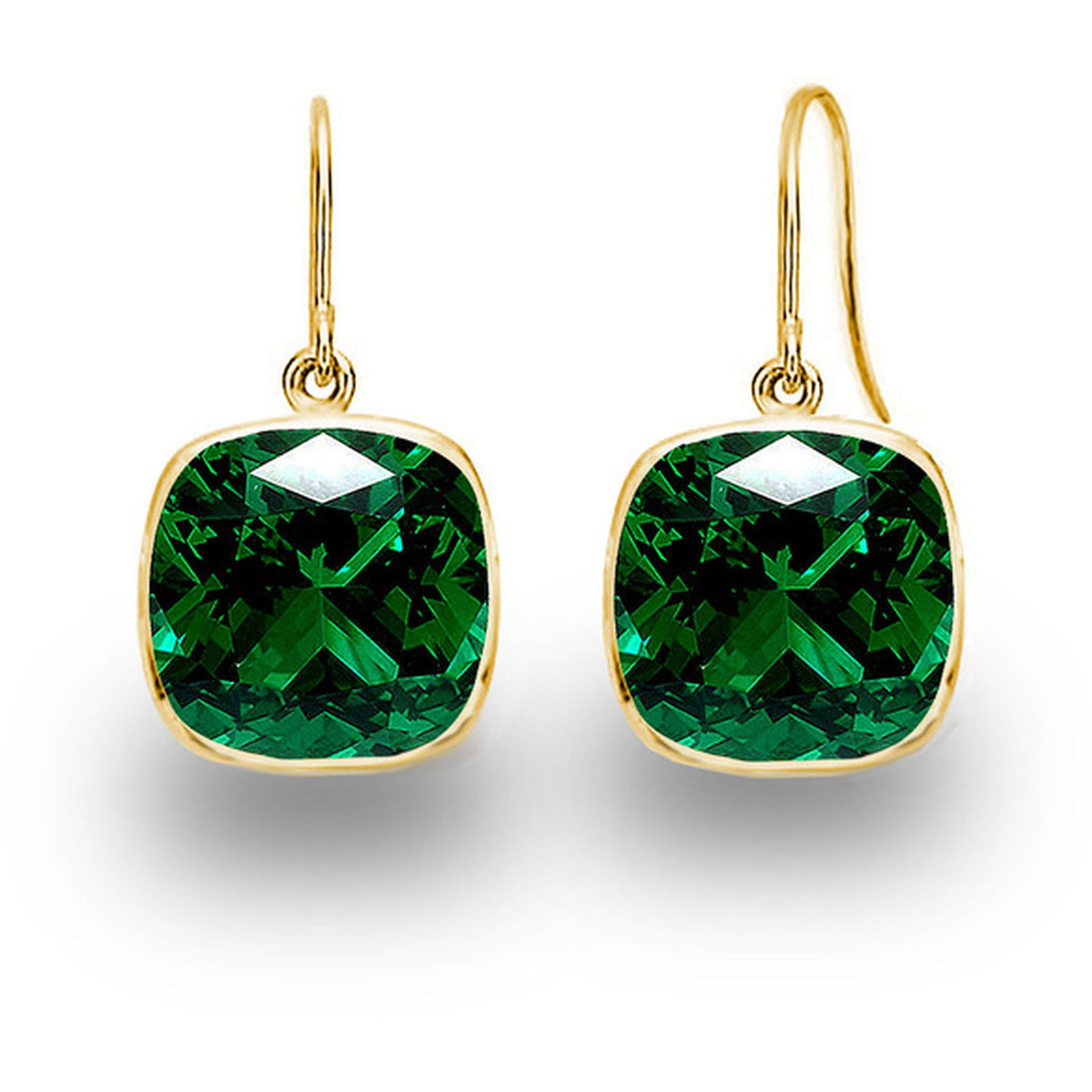 5.00 CTW Lab Grown Sapphire and Emerald Cushion Cut Drop Earrings Set - 14K Gold (2 Pairs)